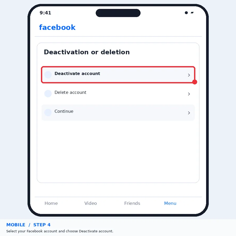 Illustrative Facebook interface for mobile, step 4; actual interface may differ