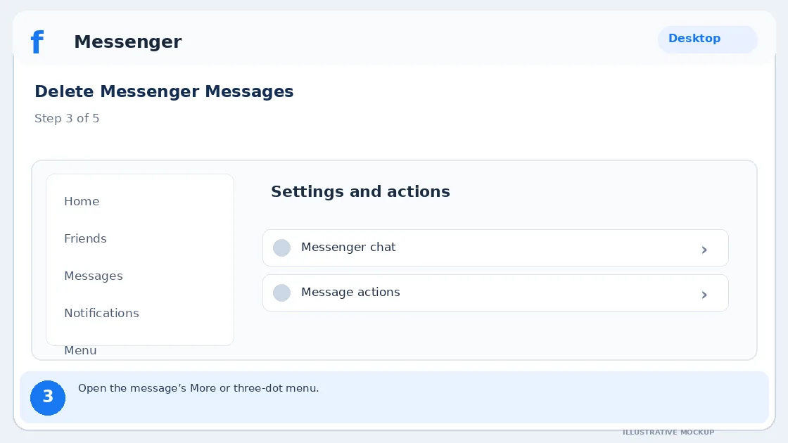 Illustrative Facebook interface for desktop, step 3; actual interface may differ