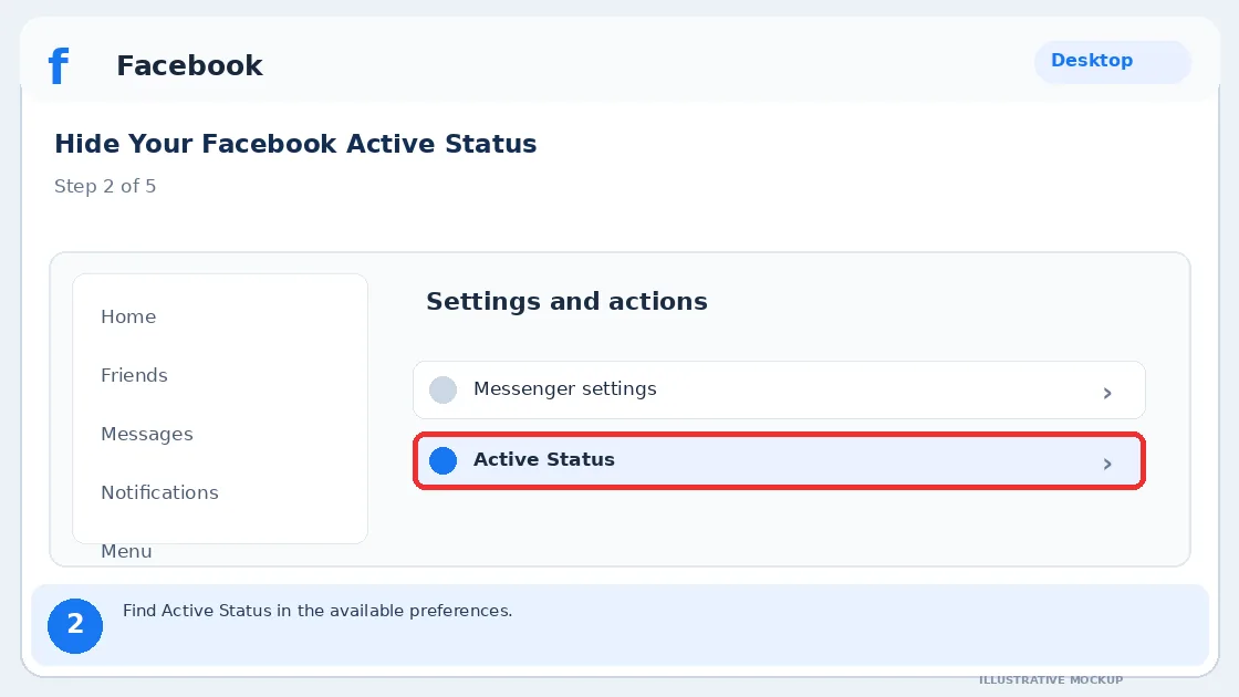 Illustrative Facebook interface for desktop, step 2; actual interface may differ