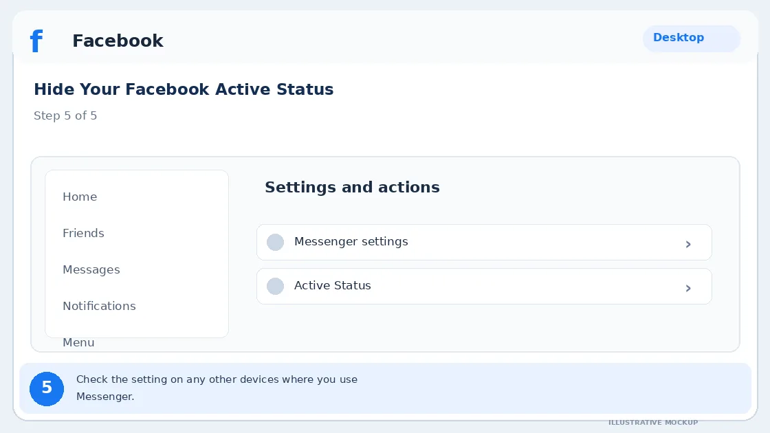 Illustrative Facebook interface for desktop, step 5; actual interface may differ