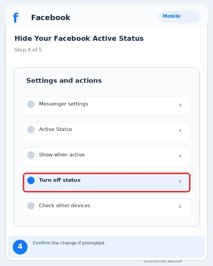 Illustrative Facebook interface for mobile, step 4; actual interface may differ