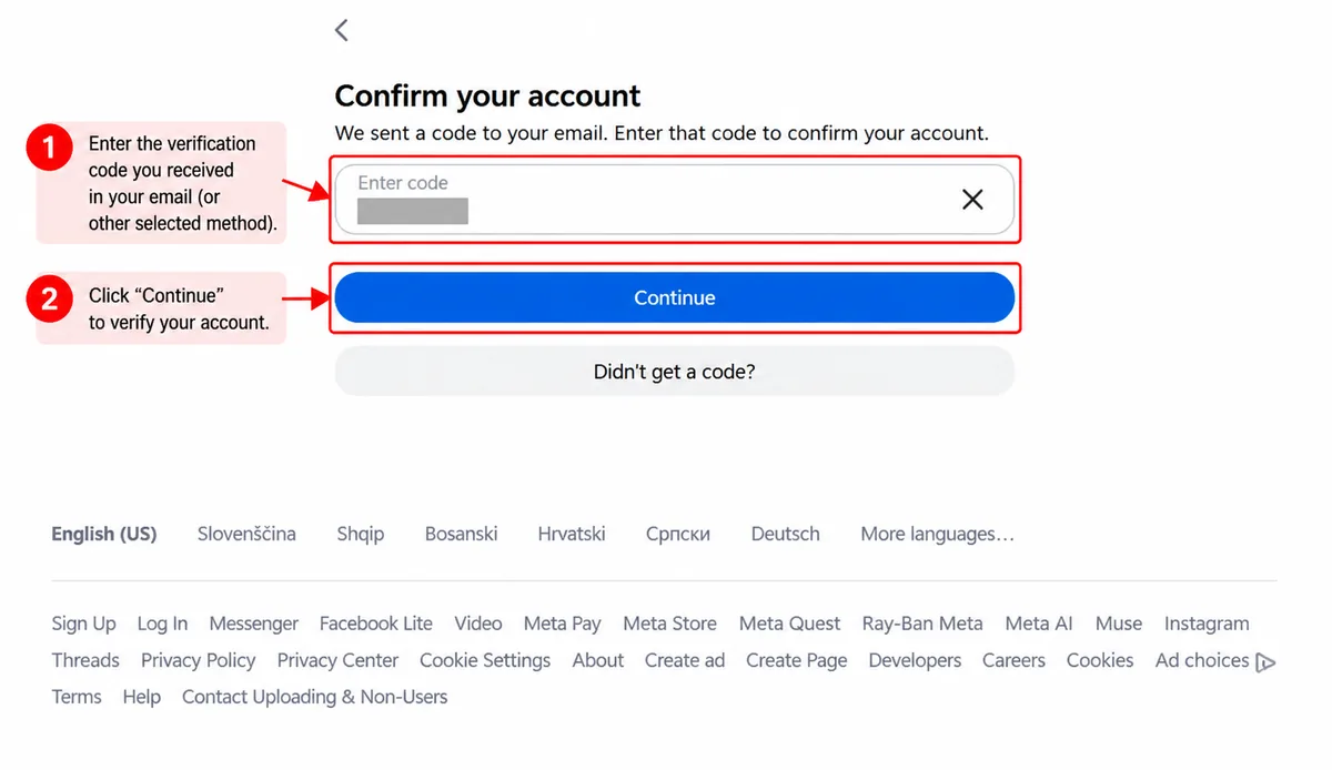 Illustrative Facebook interface for desktop, step 3; actual interface may differ