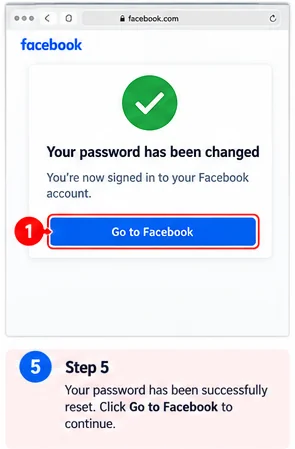Illustrative Facebook interface for desktop, step 5; actual interface may differ