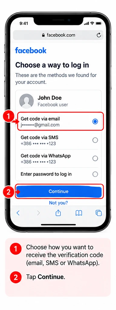 Illustrative Facebook interface for mobile, step 2; actual interface may differ