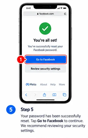 Illustrative Facebook interface for mobile, step 5; actual interface may differ
