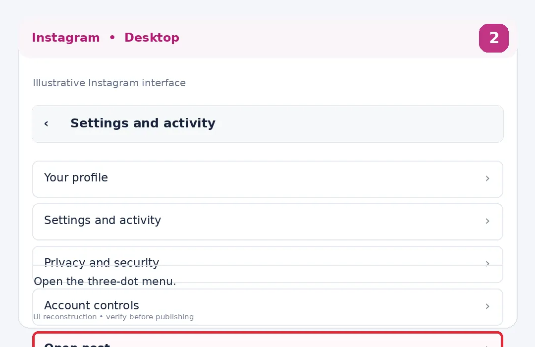Illustrative Instagram interface for desktop, step 2; actual interface may differ
