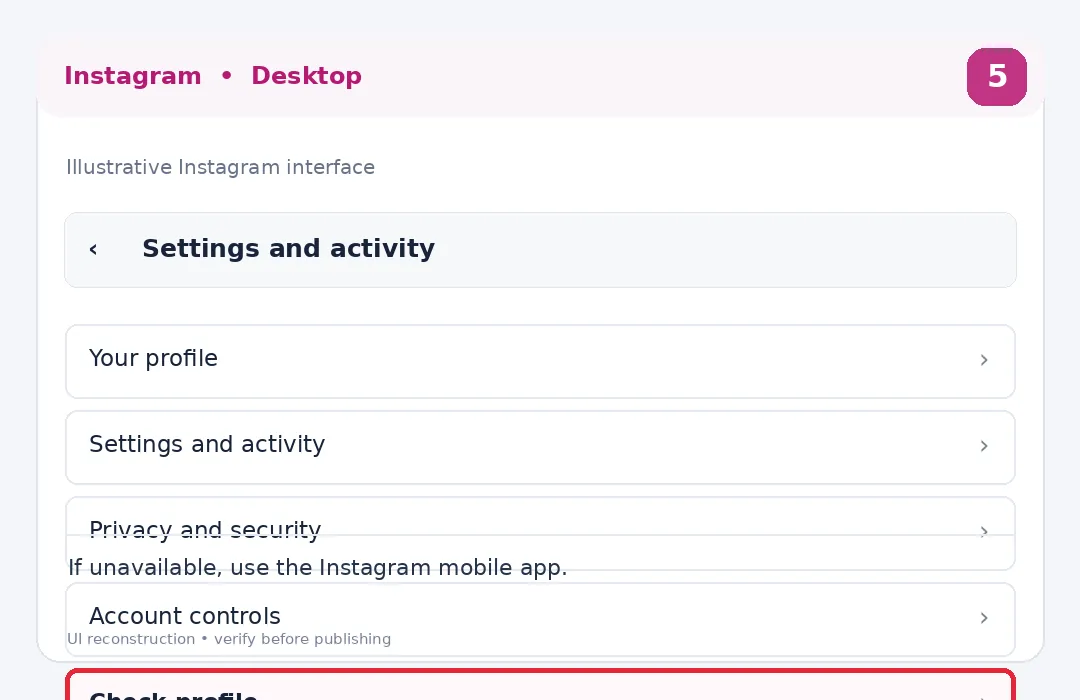 Illustrative Instagram interface for desktop, step 5; actual interface may differ