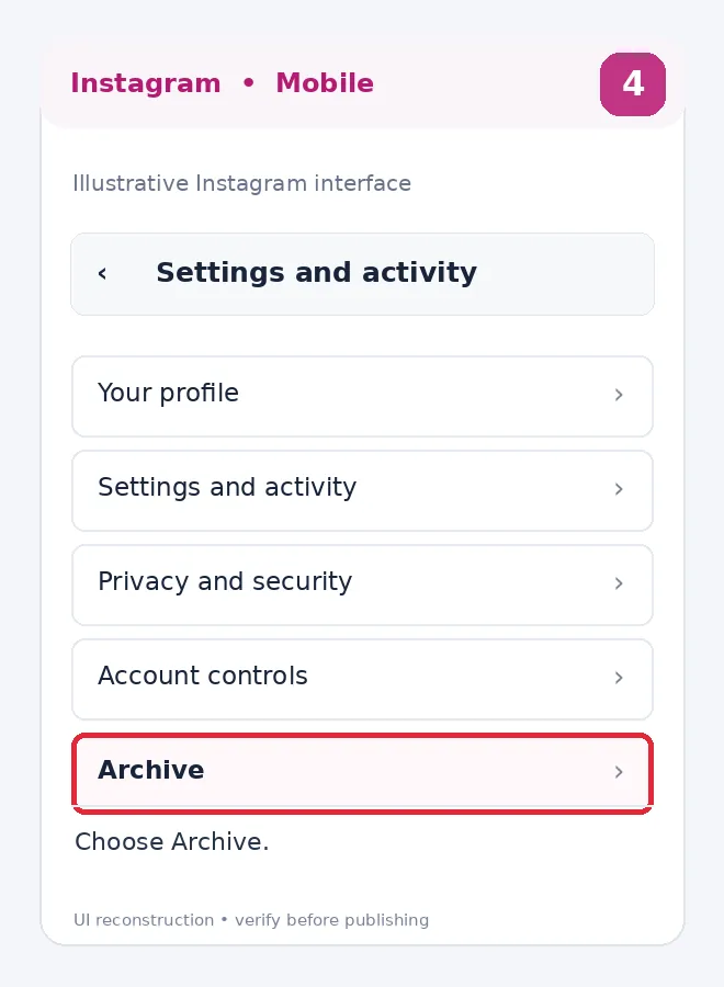 Illustrative Instagram interface for mobile, step 4; actual interface may differ