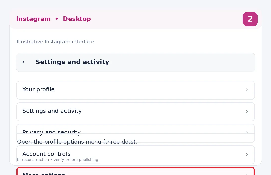 Illustrative Instagram interface for desktop, step 2; actual interface may differ