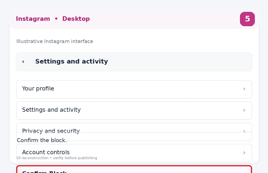 Illustrative Instagram interface for desktop, step 5; actual interface may differ