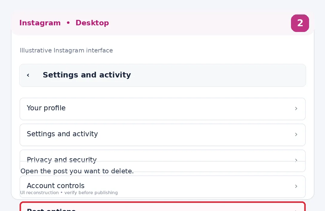 Illustrative Instagram interface for desktop, step 2; actual interface may differ