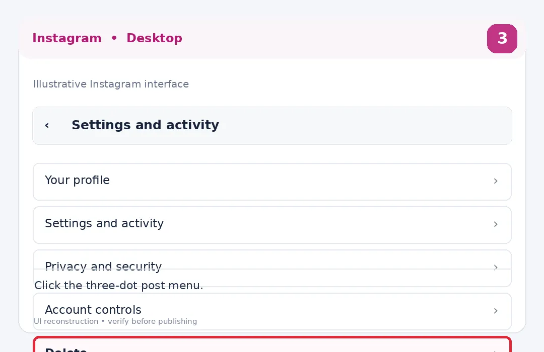 Illustrative Instagram interface for desktop, step 3; actual interface may differ