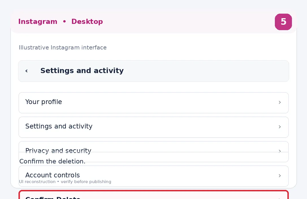 Illustrative Instagram interface for desktop, step 5; actual interface may differ