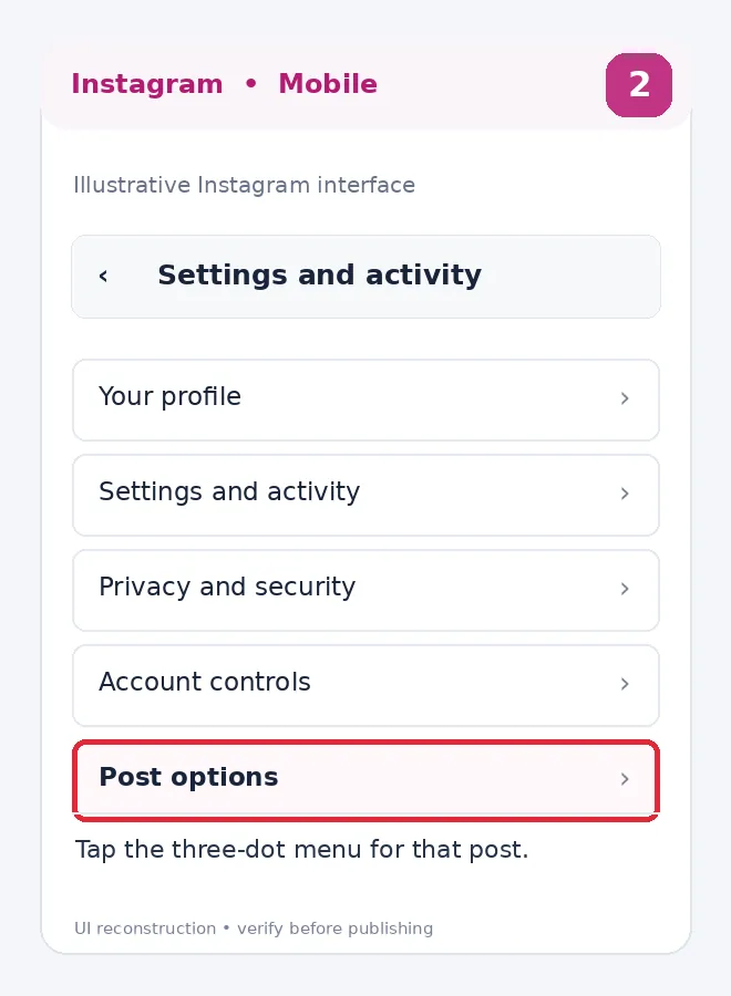 Illustrative Instagram interface for mobile, step 2; actual interface may differ