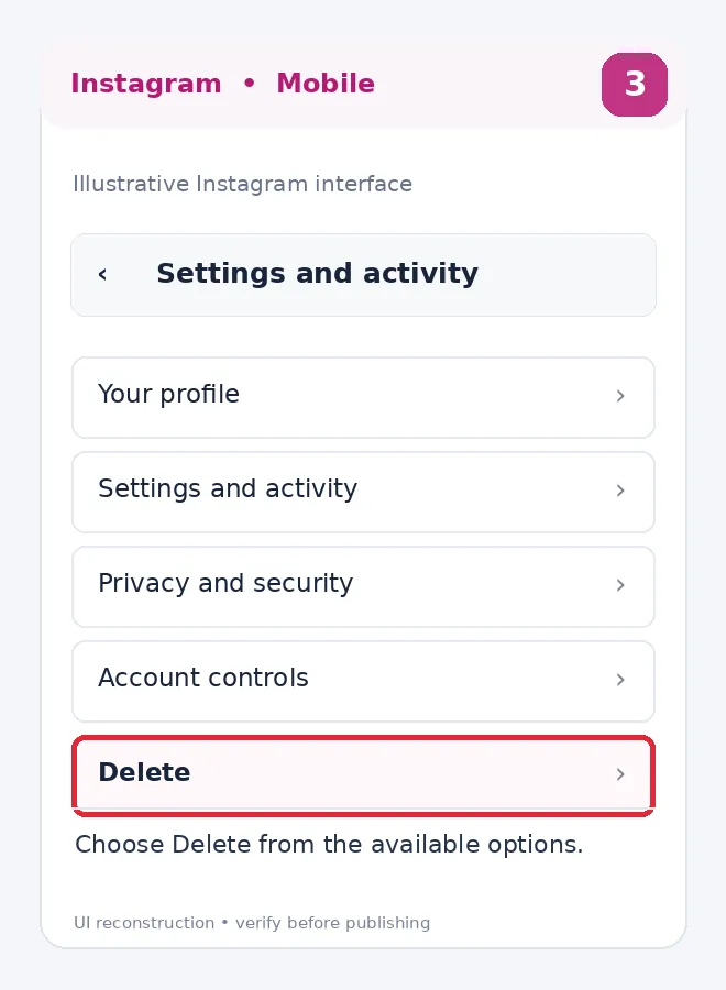 Illustrative Instagram interface for mobile, step 3; actual interface may differ