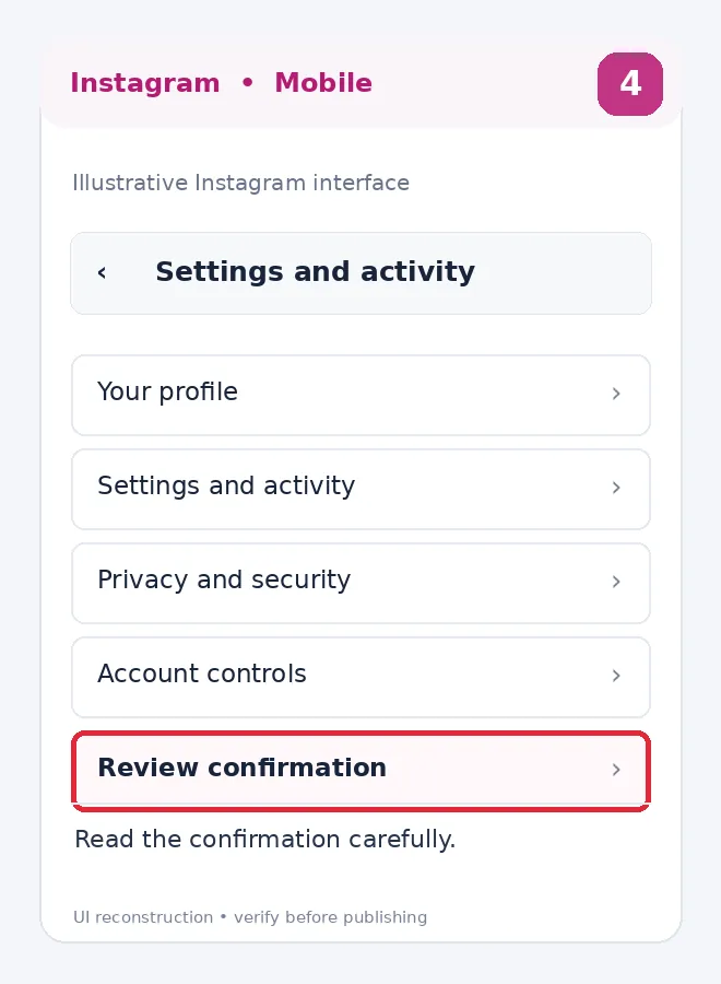 Illustrative Instagram interface for mobile, step 4; actual interface may differ