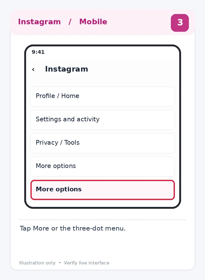 Illustrative Instagram interface for mobile, step 3; actual interface may differ
