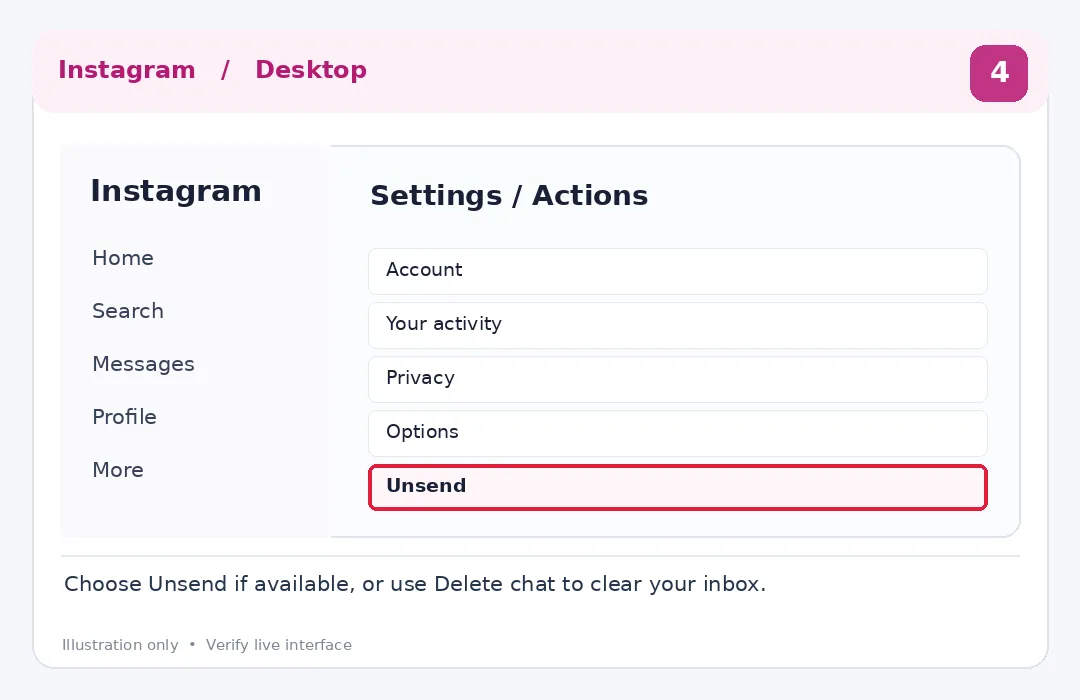 Illustrative Instagram interface for desktop, step 4; actual interface may differ