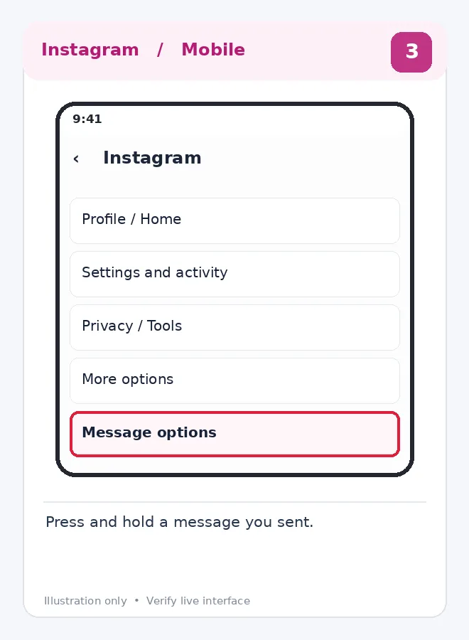 Illustrative Instagram interface for mobile, step 3; actual interface may differ