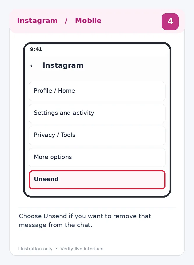 Illustrative Instagram interface for mobile, step 4; actual interface may differ