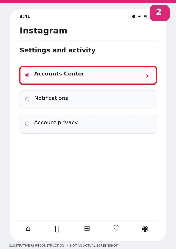 Illustrative Instagram interface for mobile, step 2; actual interface may differ