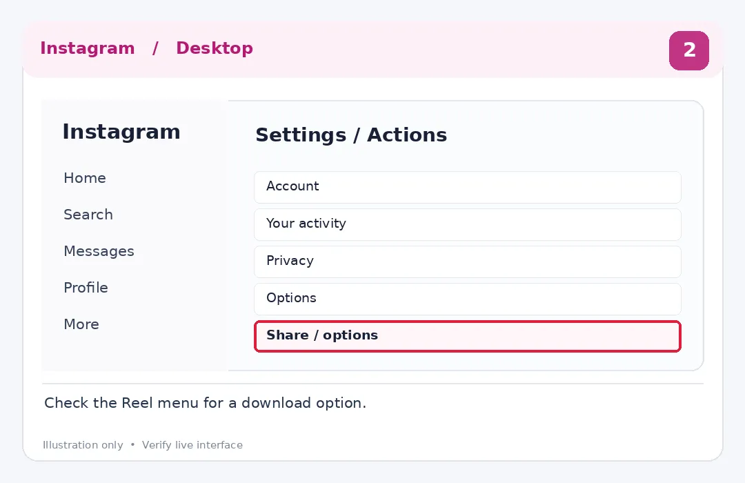 Illustrative Instagram interface for desktop, step 2; actual interface may differ