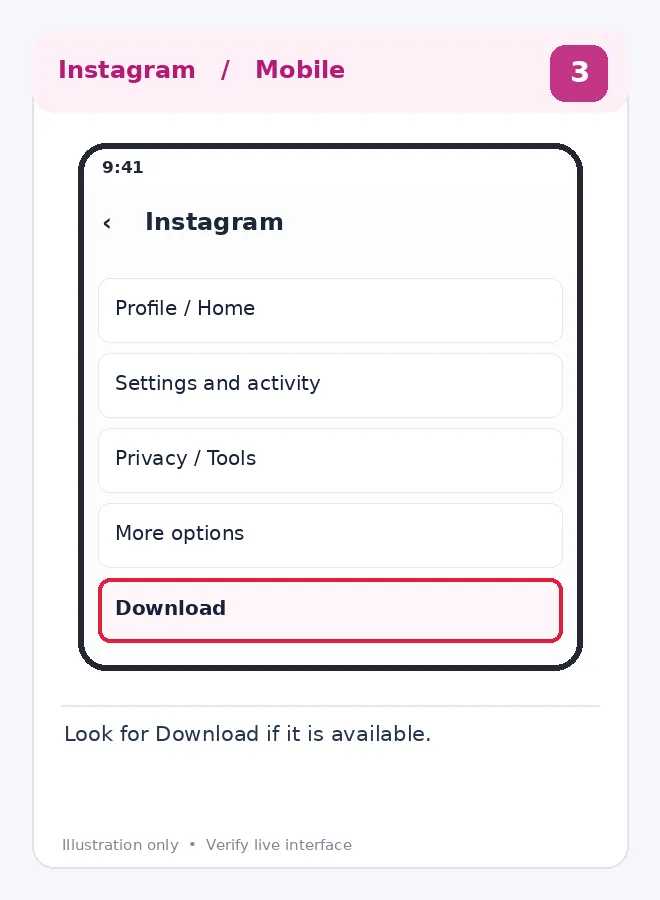 Illustrative Instagram interface for mobile, step 3; actual interface may differ