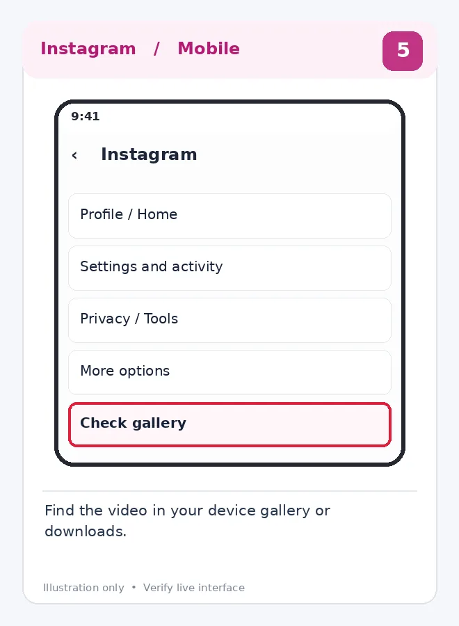 Illustrative Instagram interface for mobile, step 5; actual interface may differ