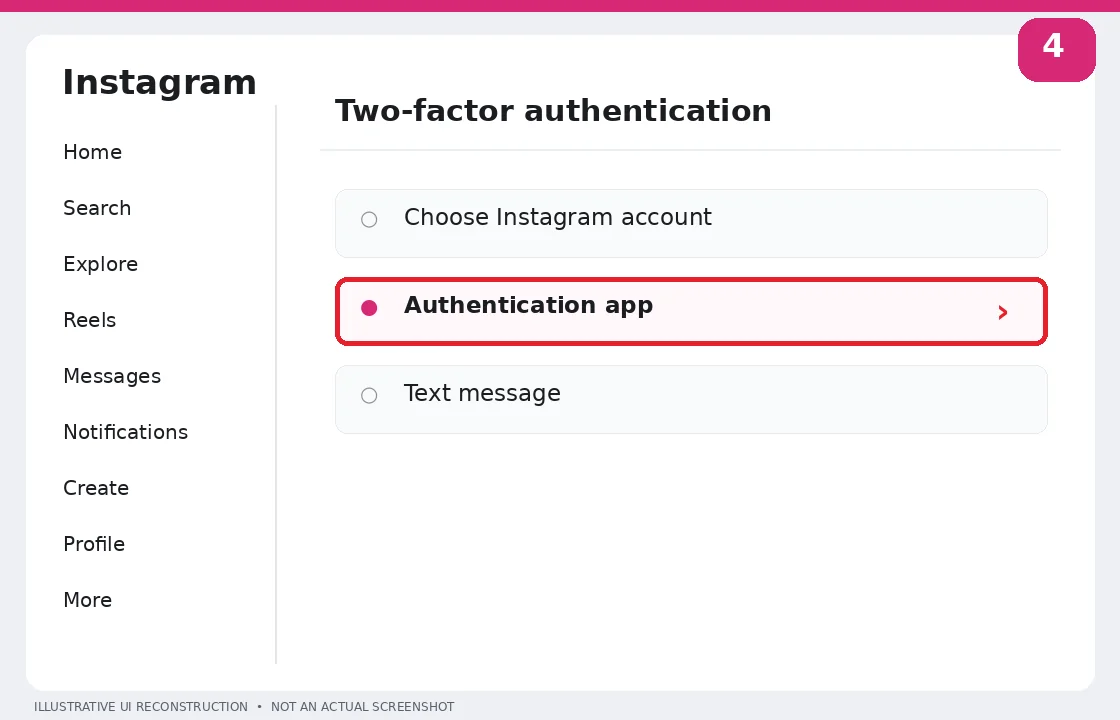Illustrative Instagram interface for desktop, step 4; actual interface may differ
