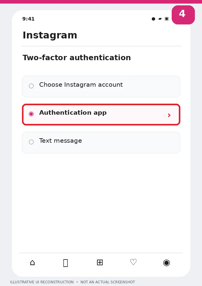 Illustrative Instagram interface for mobile, step 4; actual interface may differ