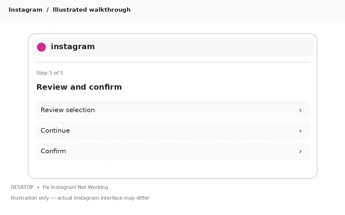 Illustrative Instagram interface for desktop, step 5; actual interface may differ