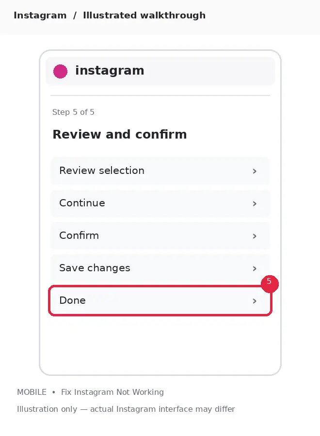 Illustrative Instagram interface for mobile, step 5; actual interface may differ