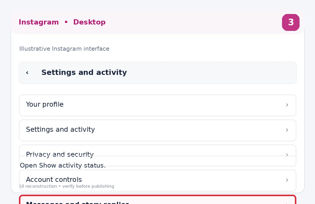 Illustrative Instagram interface for desktop, step 3; actual interface may differ