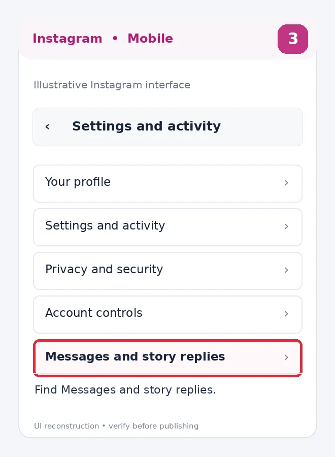 Illustrative Instagram interface for mobile, step 3; actual interface may differ