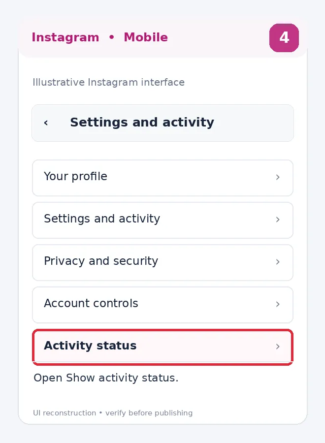 Illustrative Instagram interface for mobile, step 4; actual interface may differ