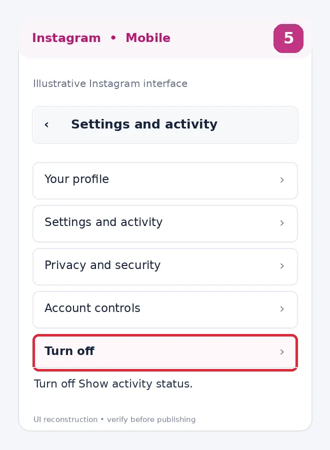 Illustrative Instagram interface for mobile, step 5; actual interface may differ