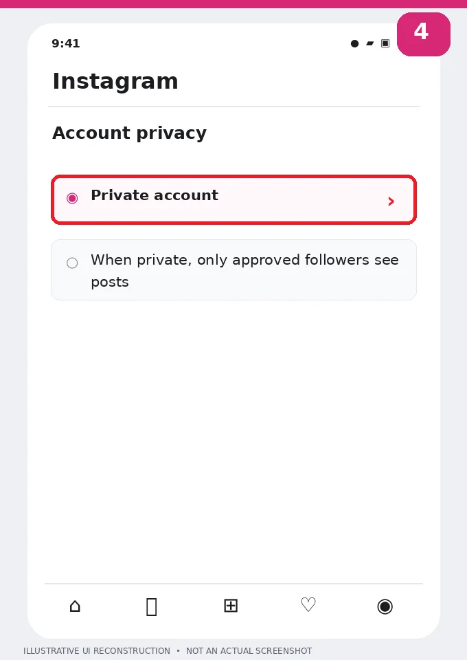 Illustrative Instagram interface for mobile, step 4; actual interface may differ
