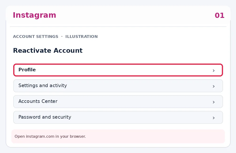 Illustrative Instagram interface for desktop, step 1; actual interface may differ