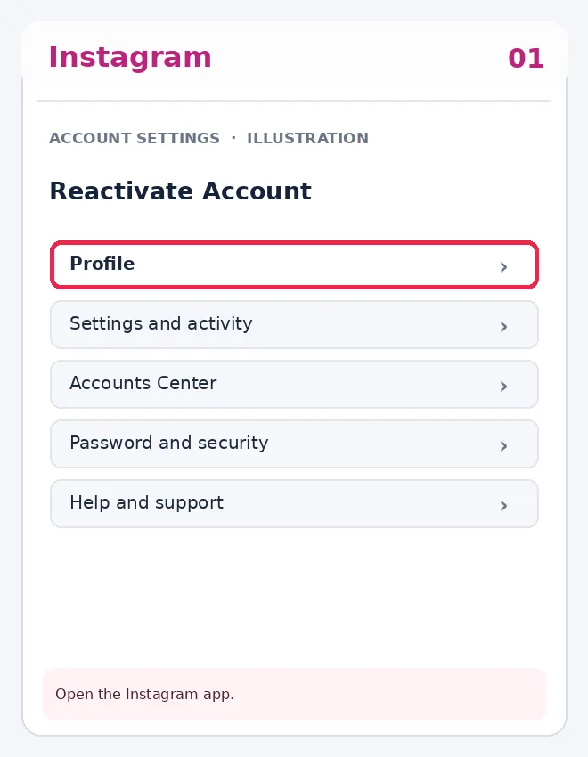 Illustrative Instagram interface for mobile, step 1; actual interface may differ