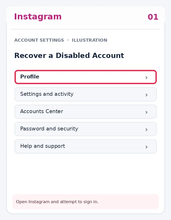 Illustrative Instagram interface for mobile, step 1; actual interface may differ