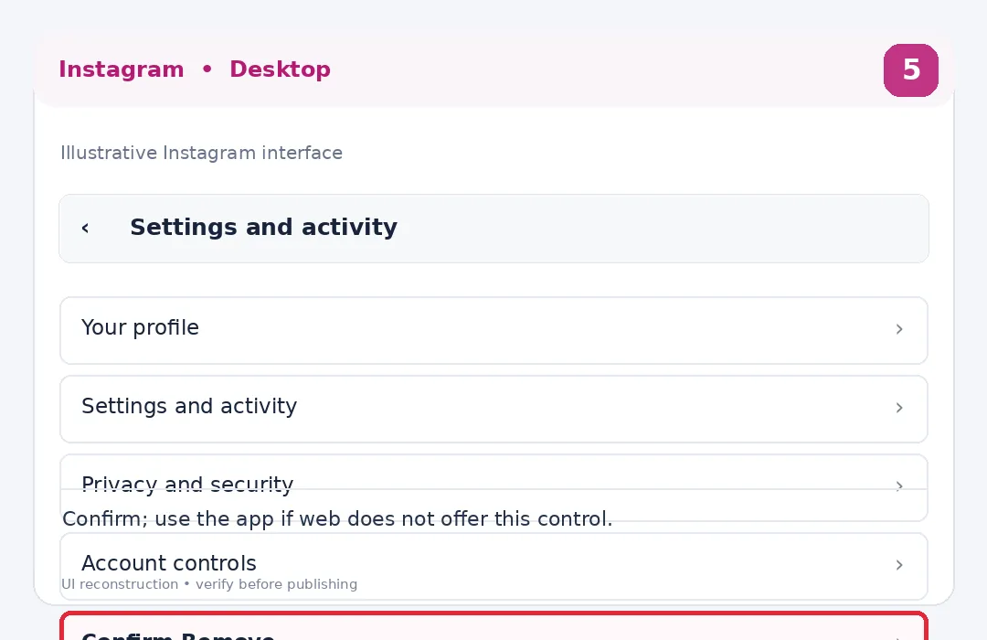 Illustrative Instagram interface for desktop, step 5; actual interface may differ