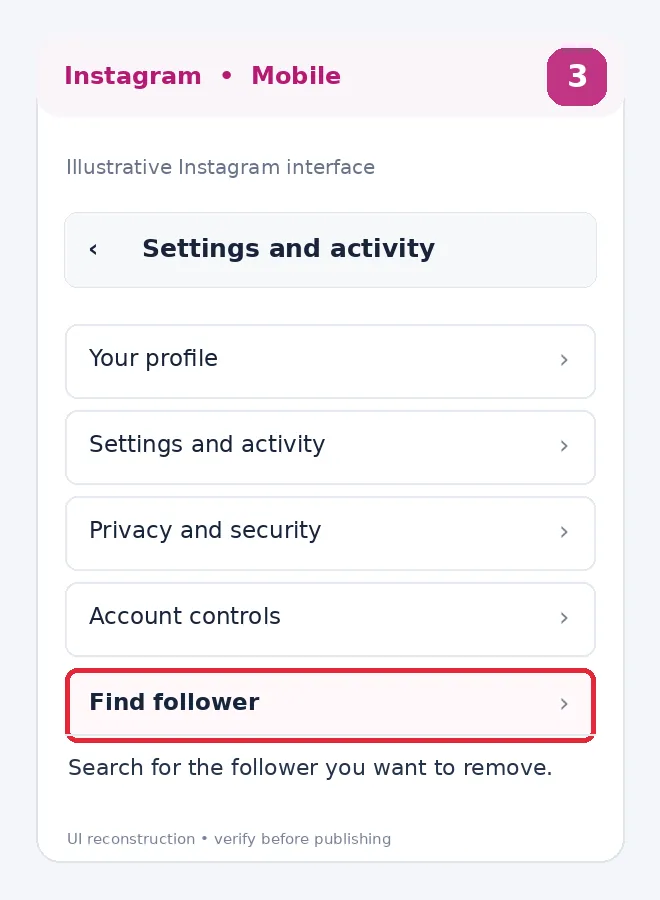 Illustrative Instagram interface for mobile, step 3; actual interface may differ
