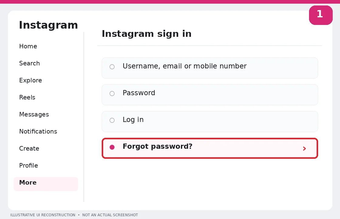 Illustrative Instagram interface for desktop, step 1; actual interface may differ