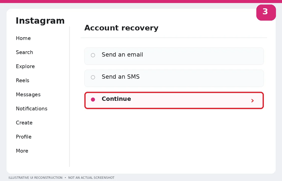Illustrative Instagram interface for desktop, step 3; actual interface may differ