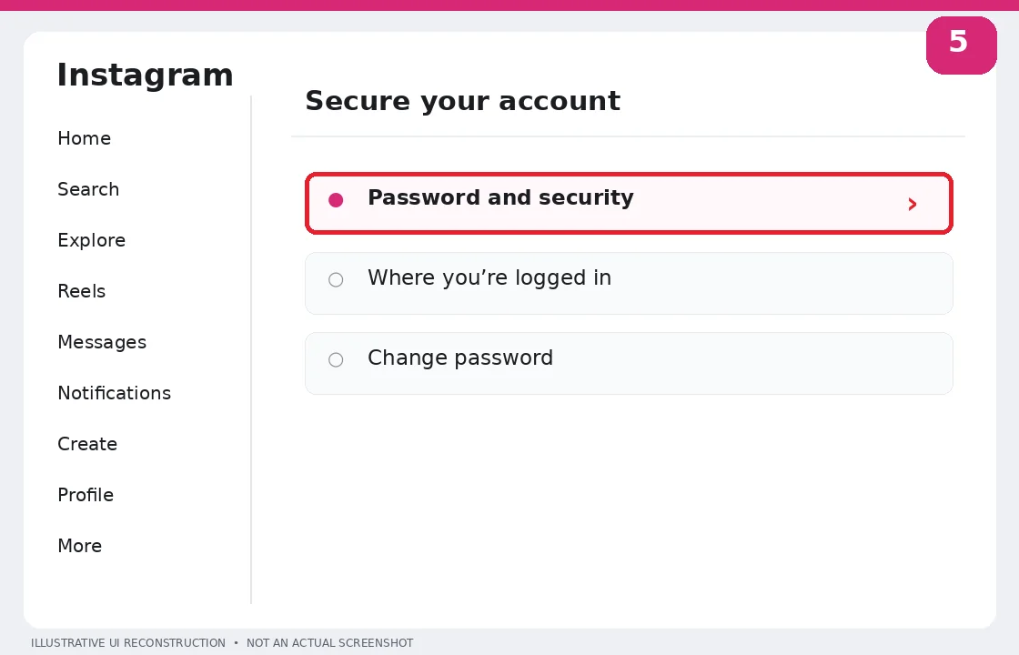 Illustrative Instagram interface for desktop, step 5; actual interface may differ