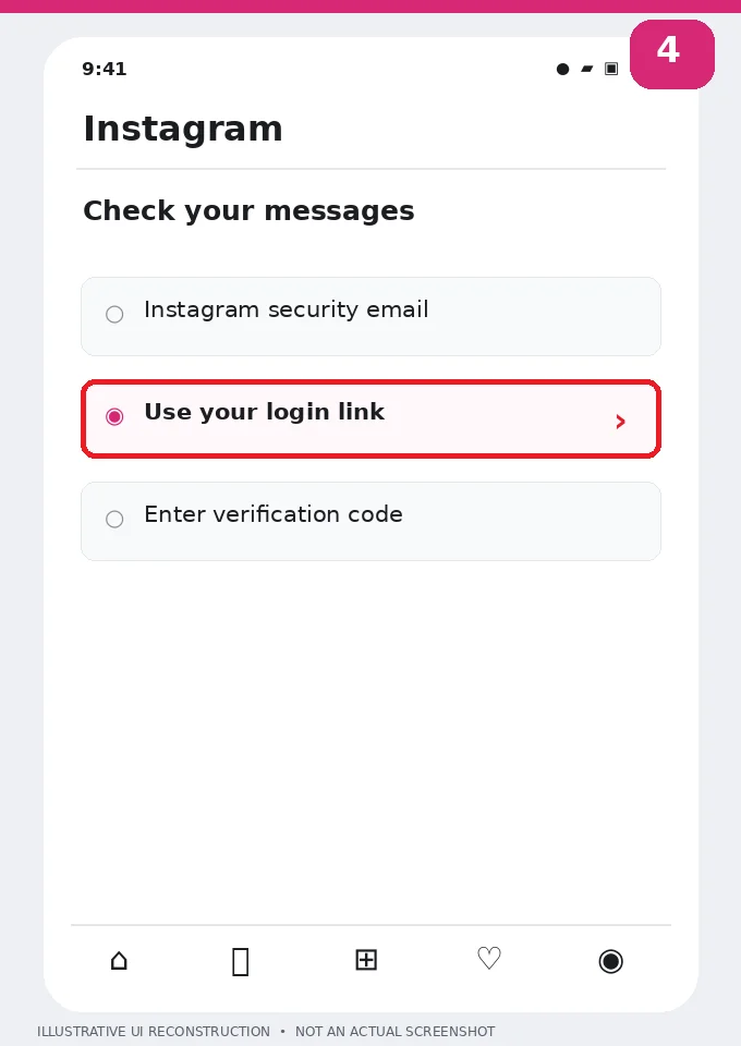 Illustrative Instagram interface for mobile, step 4; actual interface may differ