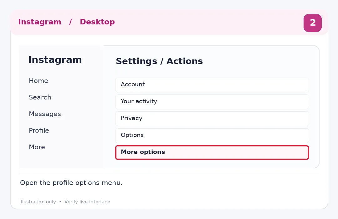 Illustrative Instagram interface for desktop, step 2; actual interface may differ