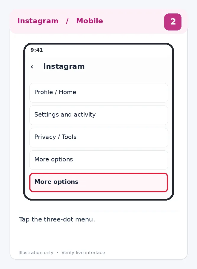 Illustrative Instagram interface for mobile, step 2; actual interface may differ