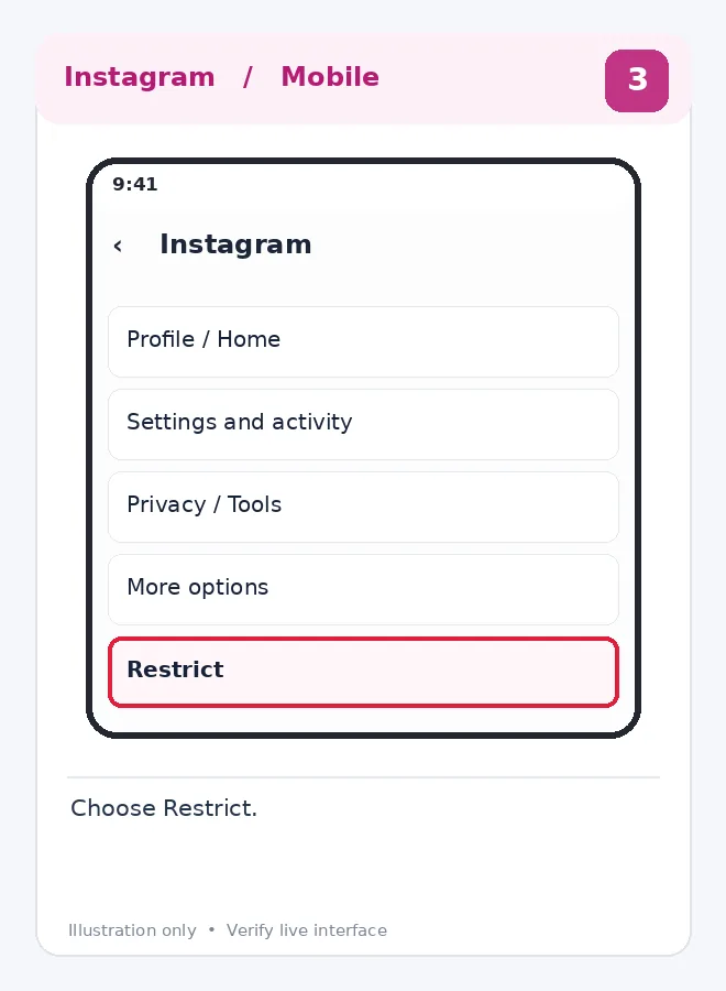 Illustrative Instagram interface for mobile, step 3; actual interface may differ