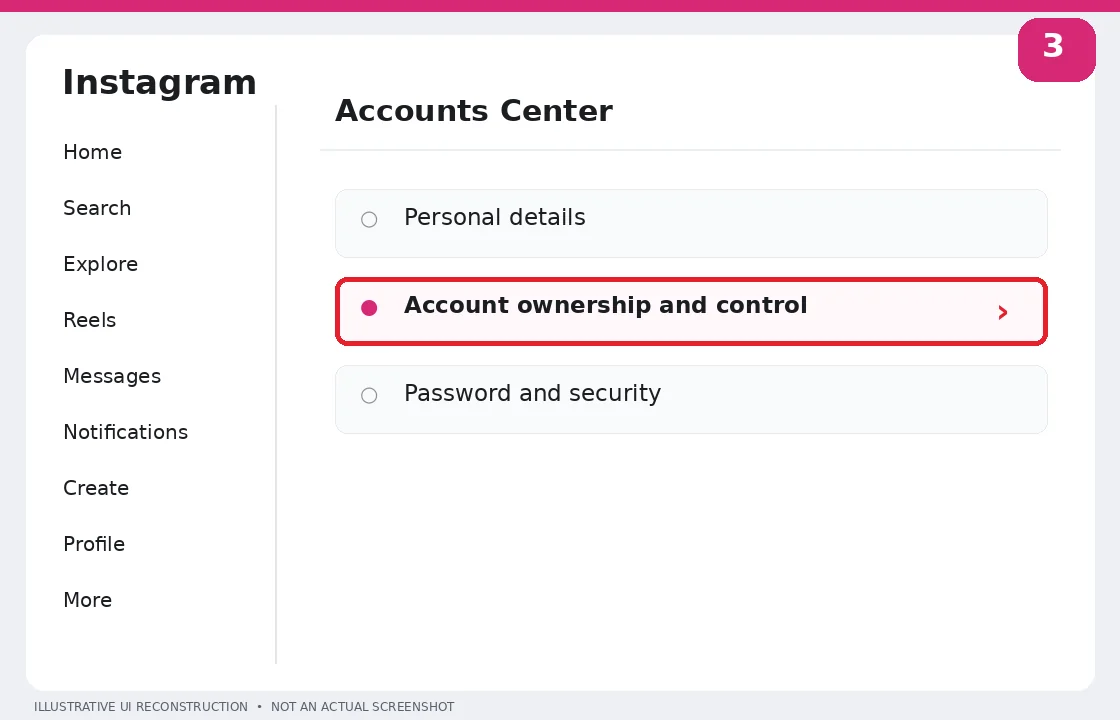 Illustrative Instagram interface for desktop, step 3; actual interface may differ